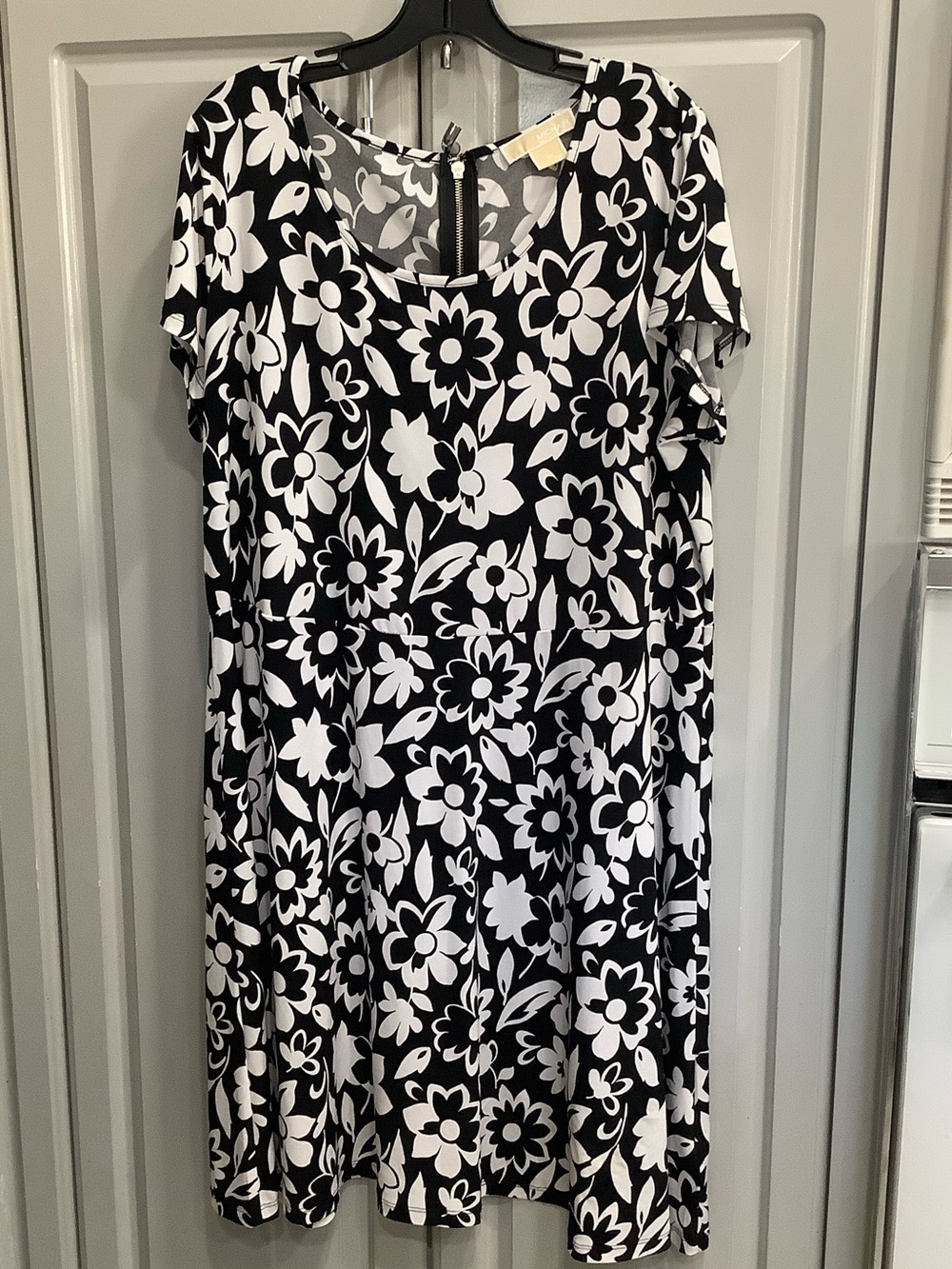Michael Kors Black and White Floral Midi Dress